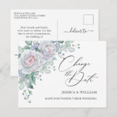 Carte Postale Mariage Modifier la date Roses bleus (Devant / Derrière)
