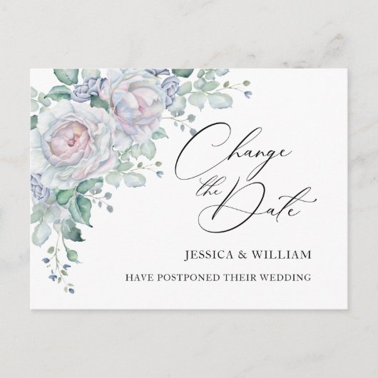Carte Postale Mariage Modifier la date Roses bleus (Devant)