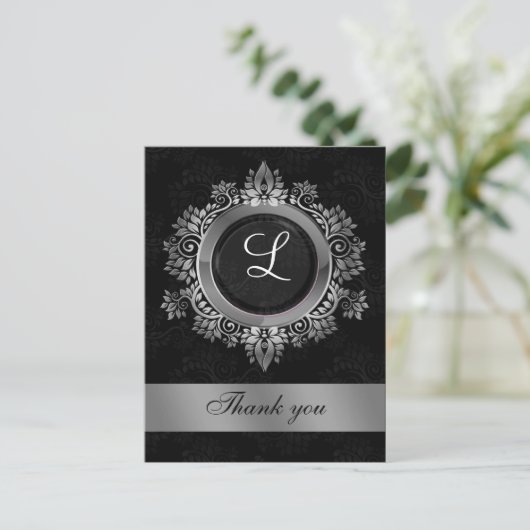 Carte Postale mariage monogramme argent merci (Debout devant)