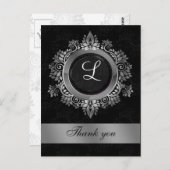 Carte Postale mariage monogramme argent merci (Devant / Derrière)