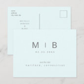 Carte Postale Mariage Monogramme bleu glace Enregistrer la date (Devant / Derrière)