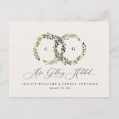 Carte Postale Mariage monogramme de courre florale rustique aqua (Devant)