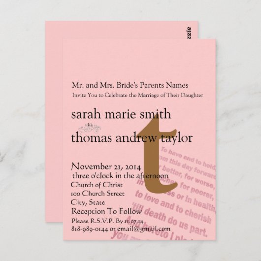 Carte postale Mariage Monogramme moderne Whimsical (Devant / Derrière)