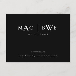 Carte Postale Mariage Monogramme Simple & Élégant Enregistrer la