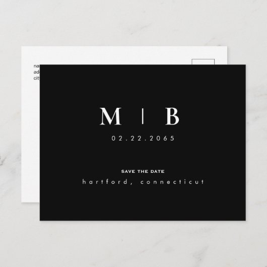 Carte Postale Mariage monogramme simple et élégant Enregistrer l (Devant / Derrière)