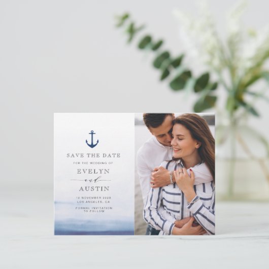 Carte Postale mariage nautique élégant enregistrer la date (Debout devant)