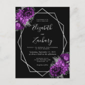 Carte Postale Mariage noir à cadre géométrique en argent violet (Devant)
