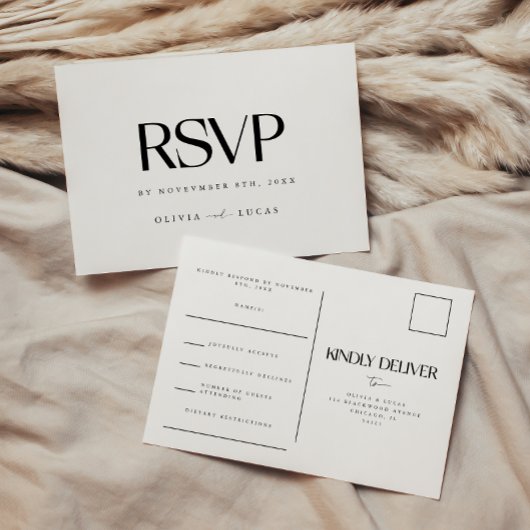 Carte Postale Mariage noir & blanc moderne RSVP