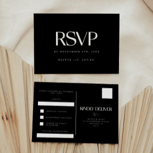 Carte Postale Mariage noir gras et moderne RSVP