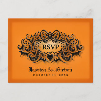 Carte postale Mariage noir orange gras RSVP Hallow