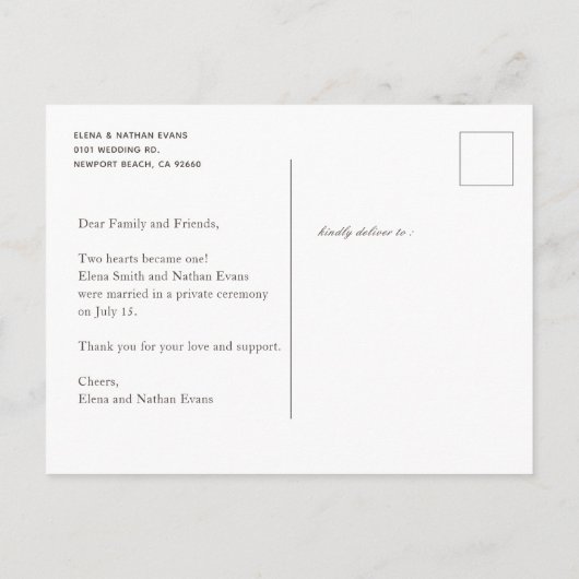 Carte postale Mariage "Nous nous sommes mariés" (Dos)