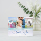 Carte Postale Mariage Ocean Beach Blue 3 Photo Merci élégant (Debout devant)