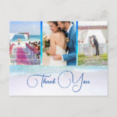 Carte Postale Mariage Ocean Beach Blue 3 Photo Merci élégant (Devant)