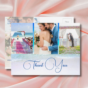 Carte Postale Mariage Ocean Beach Blue 3 Photo Merci élégant