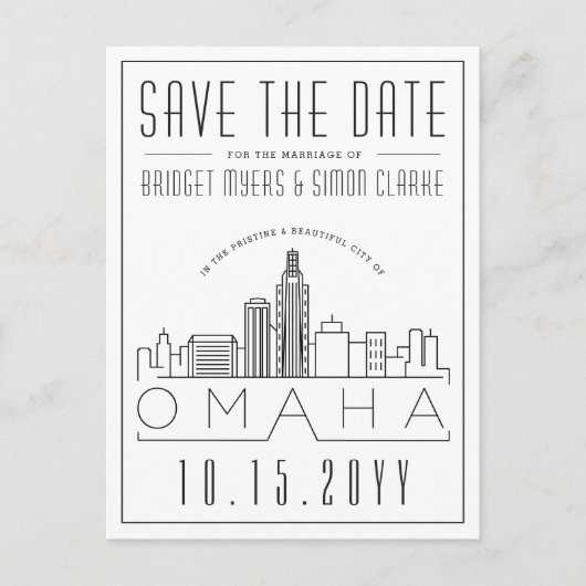 Carte Postale Mariage Omaha | Skyline stylisée Enregistrer la da (Devant)