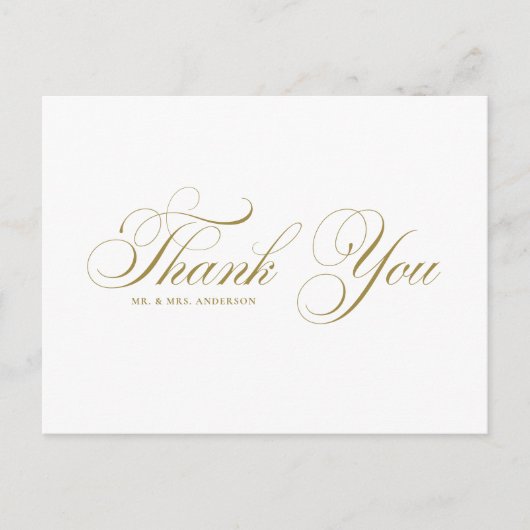 Carte Postale Mariage or élégant Flourish Script Merci (Devant)