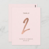 Carte Postale Mariage or Rose de brosse moderne Numéro de tablea (Devant / Derrière)