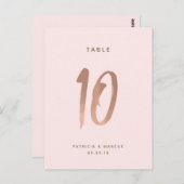 Carte Postale Mariage or Rose moderne Brush Numéro de tableau 10 (Devant / Derrière)