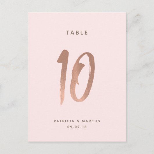 Carte Postale Mariage or Rose moderne Brush Numéro de tableau 10 (Devant)