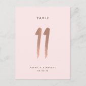 Carte Postale Mariage or Rose moderne Brush Numéro de tableau 11 (Devant)