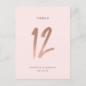 Carte Postale Mariage or Rose moderne Brush Numéro de tableau 12 (Devant)