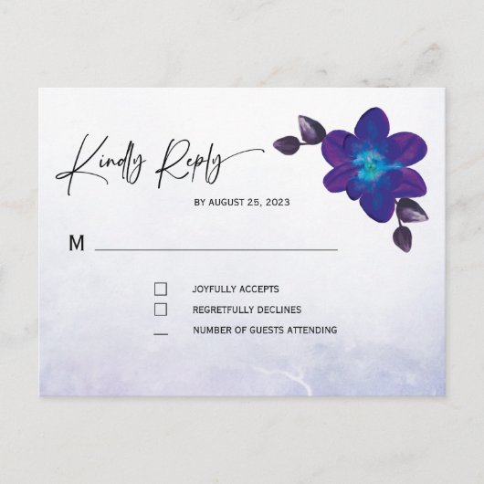 Carte Postale Mariage Orchidée Turquoise Bleu Violet (Devant)