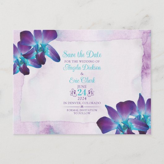 Carte Postale Mariage orchidée violet Dendrobium Enregistrer la  (Devant)
