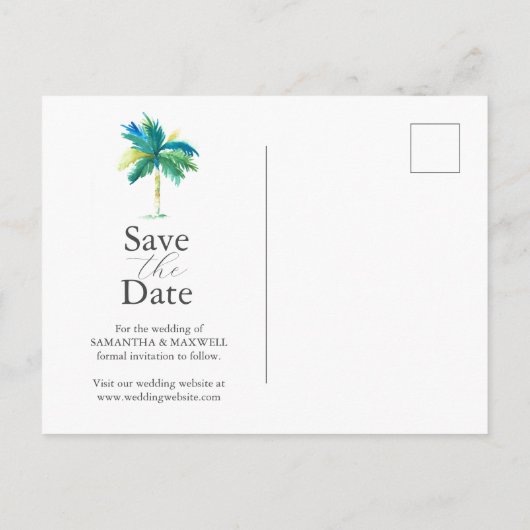 Carte Postale Mariage Palm Tree Enregistrer La Date (Dos)