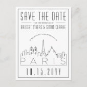 Carte Postale Mariage Paris, France | Skyline Enregistrer la dat (Devant)