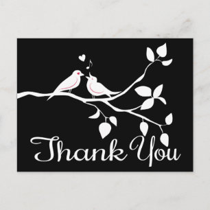 Carte Postale Mariage Party de tourtereaux Merci Noir & Blanc