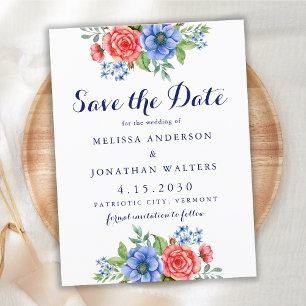 Carte Postale Mariage Patriotique Floral Enregistrer La Date Inv