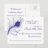 Carte postale Mariage Peacock RSVP bleu violet (Devant / Derrière)