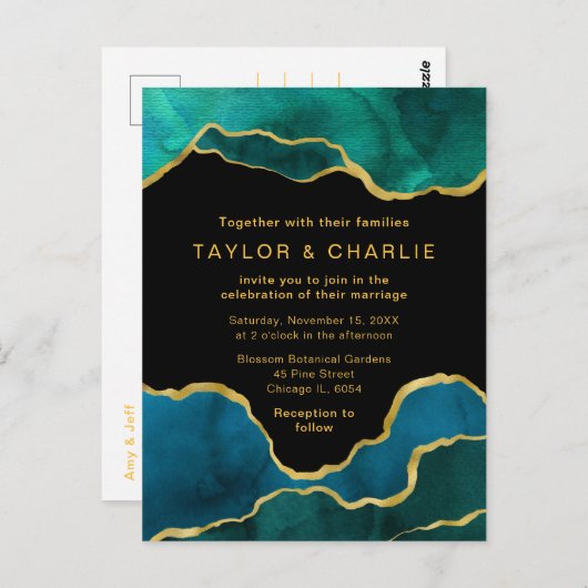 Carte postale Mariage peint en bleu turquoise et o (Devant / Derrière)