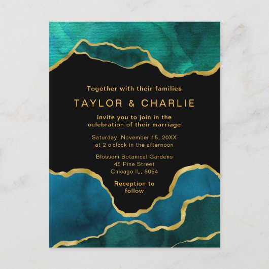 Carte postale Mariage peint en bleu turquoise et o (Devant)