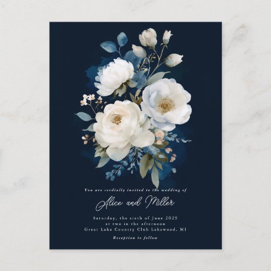 Carte Postale Mariage Peony bleu et blanc (Devant)