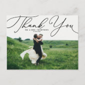 Carte Postale Mariage photo Black Elegant Script Merci (Devant)