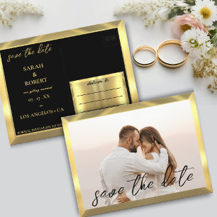 Carte Postale Mariage photo Black & Gold