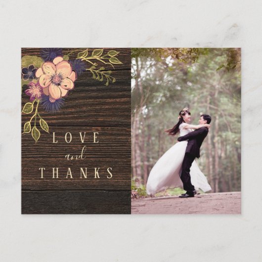 Carte Postale Mariage photo bois Merci (Devant)