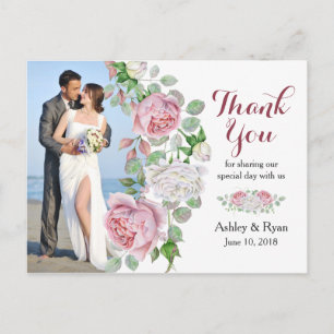 Carte Postale Mariage photo de la rose de Bourgogne Merci