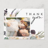 Carte Postale Mariage photo de Merci de script Floral blanc (Devant)