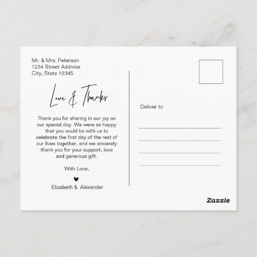 Carte postale Mariage photo de script budgétaire (Dos)