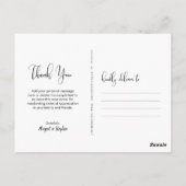 Carte Postale Mariage photo de script main Merci (Dos)