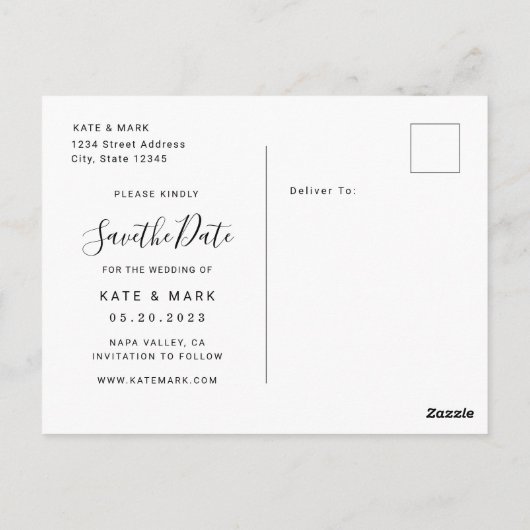 Carte Postale Mariage photo de script manuel moderne Sauvez notr (Dos)