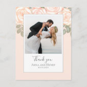Carte Postale Mariage Photo Élégant Merci rose pâle (Devant)