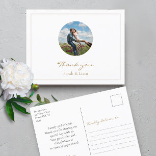 Carte Postale Mariage photo en couple blanc tendance Merci