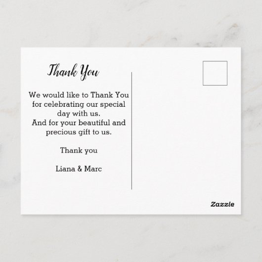 Carte Postale Mariage photo en noir Merci tendance (Dos)