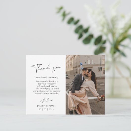 Carte Postale Mariage photo en noir simple Merci (Debout devant)