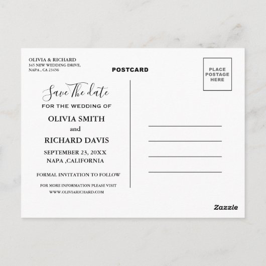 Carte Postale Mariage Photo Enregistrer La Date Annonce (Dos)