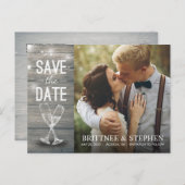 Carte Postale Mariage Photo Enregistrer La Date Champagne Lunett (Devant / Derrière)