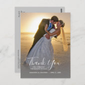 Carte Postale Mariage photo et calligraphie verticale Merci (Devant / Derrière)